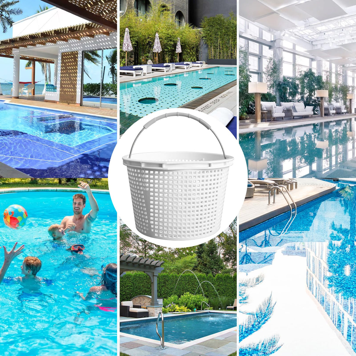 SAQXK 8" Pool Skimmer Basket 542-3240, Stainless Steel Handle, Inground