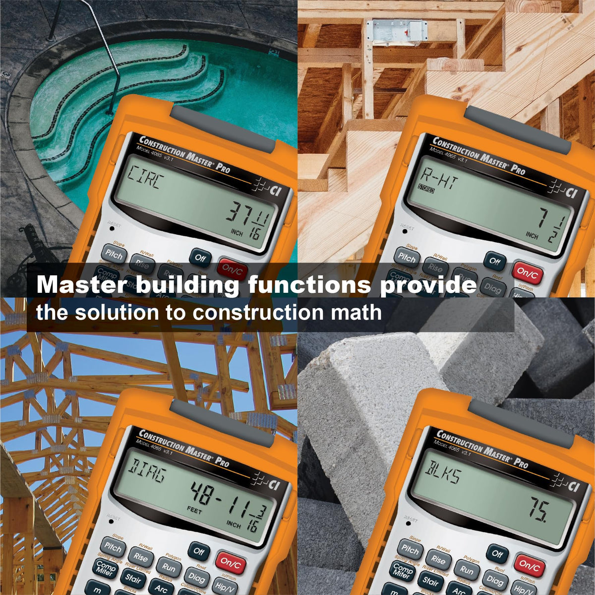 Calculated Industries 4065 Construction Master Pro Advanced Construction Math Feet-inch-Fraction Calculator for Contractors, Estimators, Builders, Framers, Remodelers, Renovators and Carpenters
