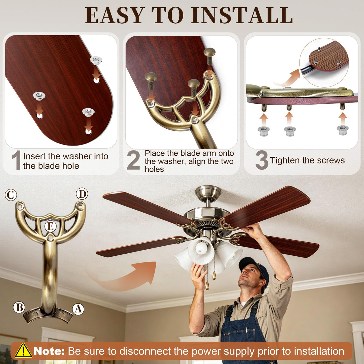 16 1/2" Replacement Fan Blades and Arms for 42 Inch Ceiling Fans