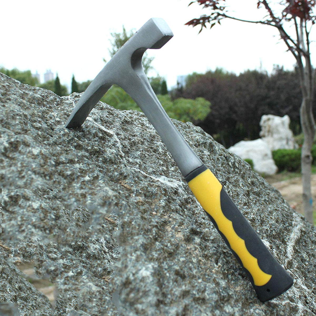 ZEONHEI 2 PCS 32 OZ 11.9 Inch Rock Pick Hammer, High Carbon Steel Brick Hammer with Non-Slip Shock Absorbing Grip, Polished Flat Head Geology Hammer for Mining