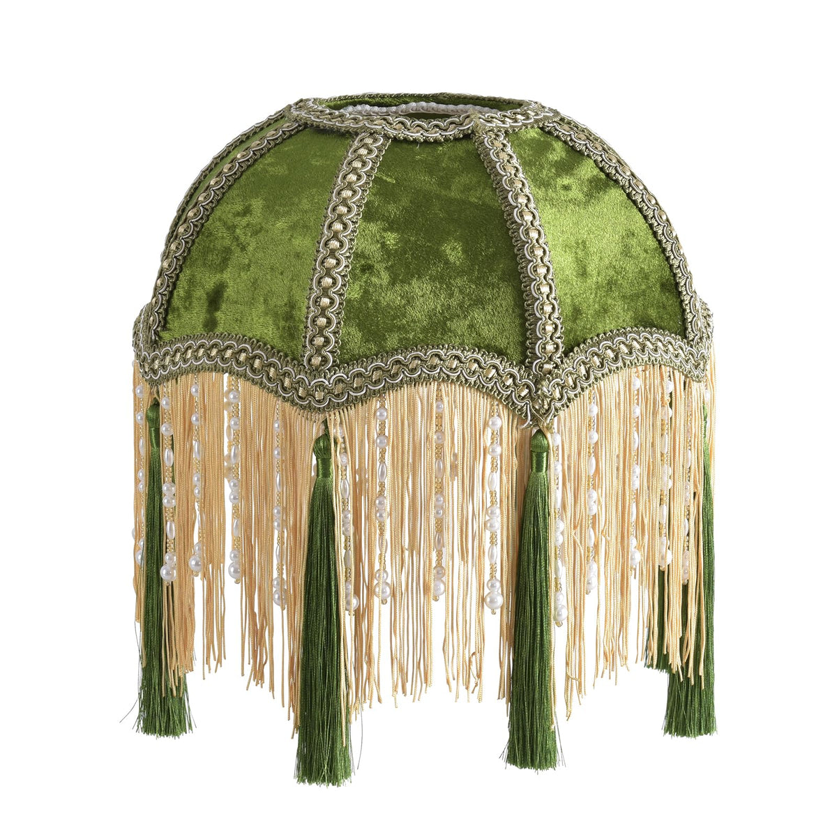 xiaojuande-Lampshade with tassels, Premium Classic Victorian, Style Bell Shape Scallop velvet top replacement lamp,9.8“Width 11.3”height(olive green)（260）