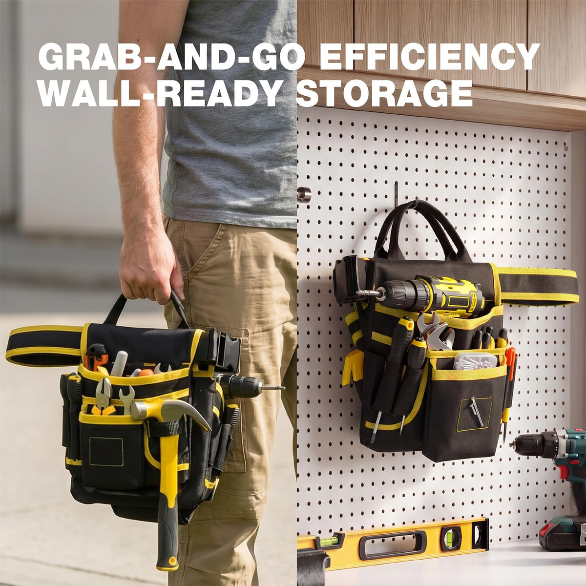 Tool Belt for Men, Magnetic Tool Pouch for Waist Up to 51" Gift for Dad Men