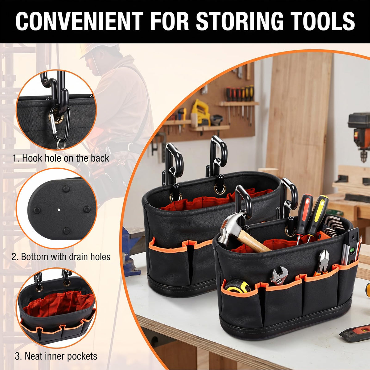 SilTriangle Bucket Truck Accessories, Tool Bag Organizer with 2 Hook, 1 Pcs