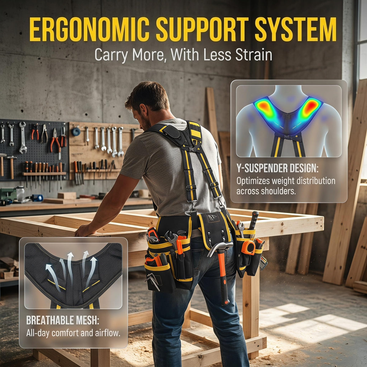 Tool Belt with Suspenders, 27-Pockets Heavy Duty Tool Belts for Men