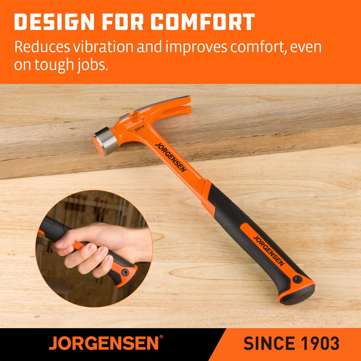 JORGENSEN 20 oz One-piece Forged Rip Claw Hammer with Magnetic Nail Holder