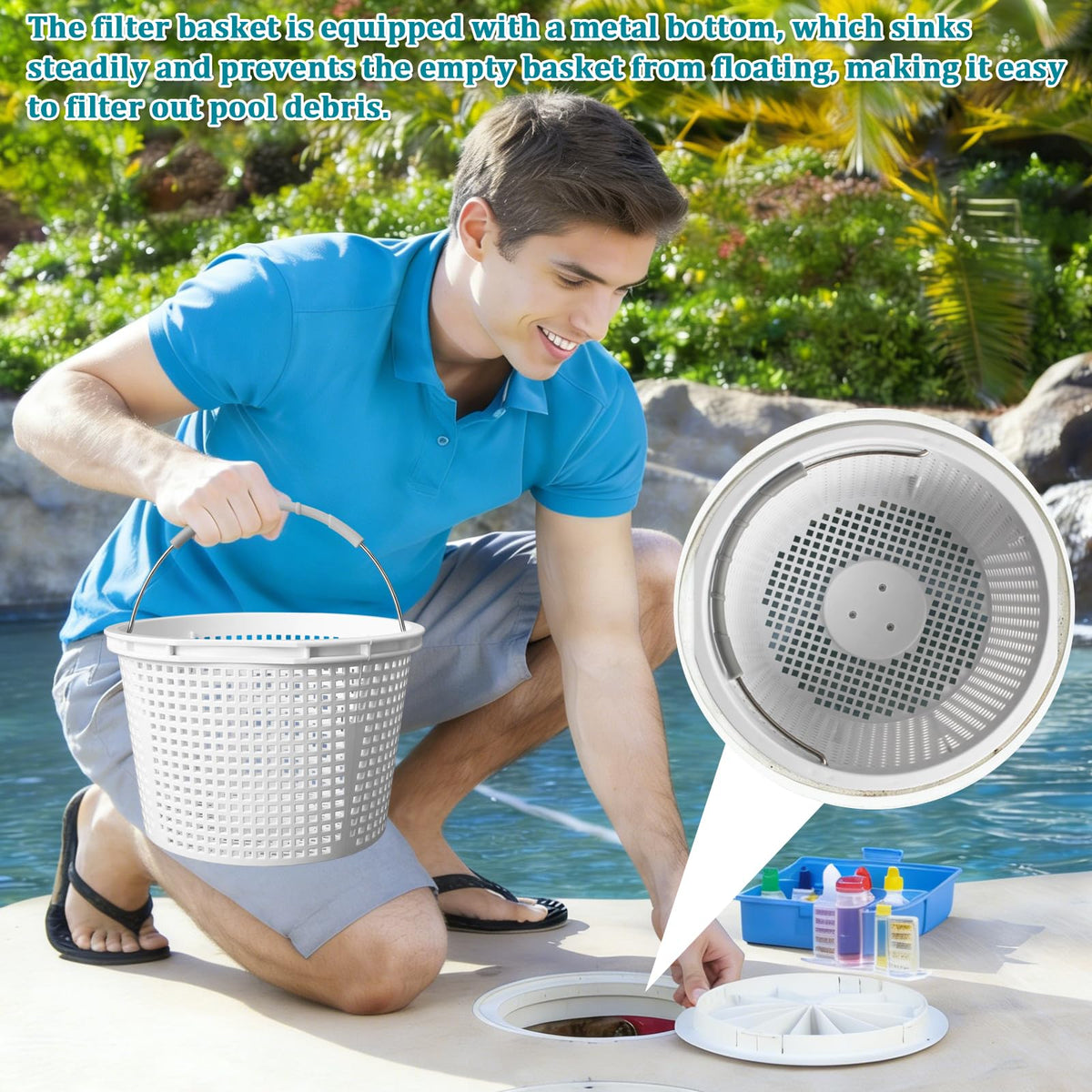 SAQXK 8" Pool Skimmer Basket 542-3240, Stainless Steel Handle, Inground