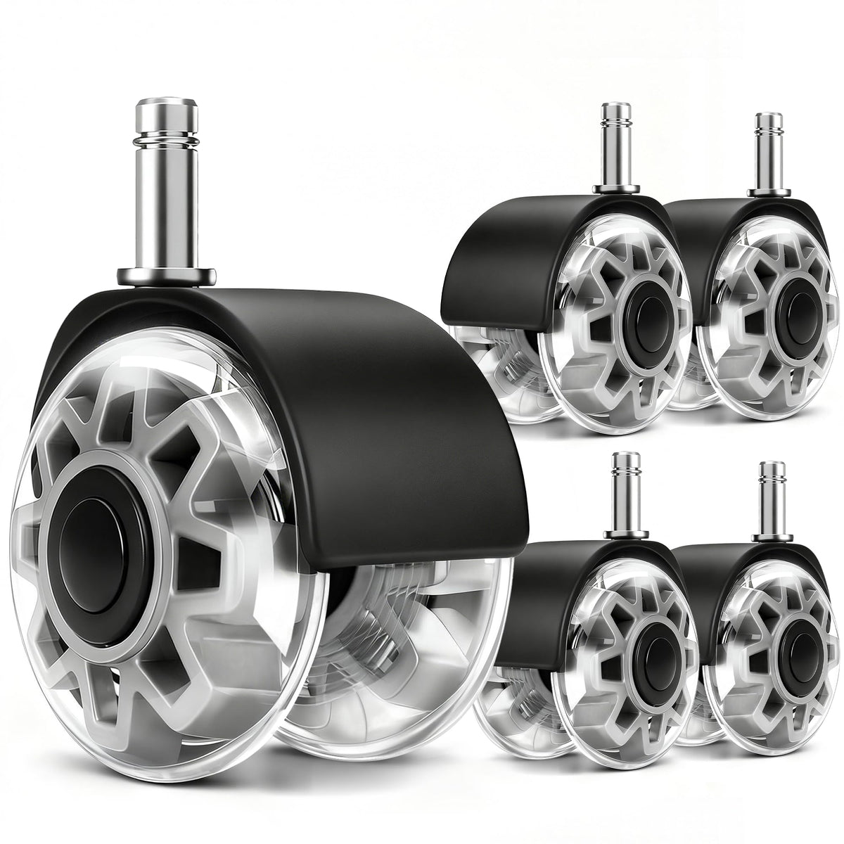 RidRed Office Chair Wheels - Replacement Rubber Wheels - Universal Fit 3 Inch Casters, Heavy-Duty Chair Casters, Noise Free, Fits 98% Chair, for All Floor (5)