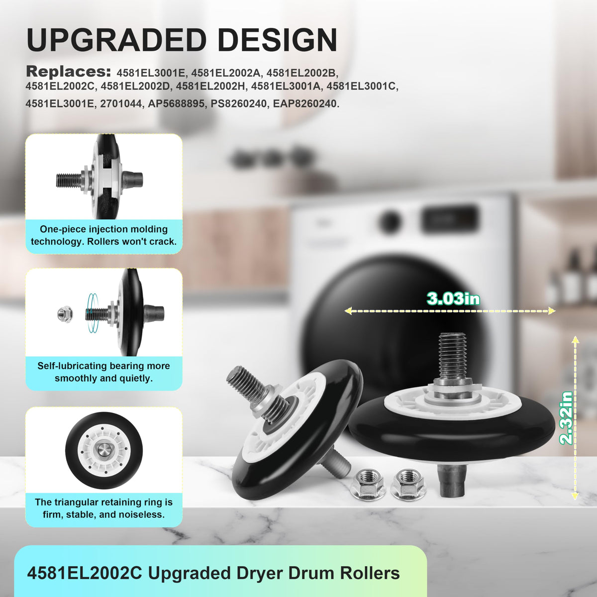 Upgraded Dryer Repair Kit Compatible with LG Kenmore Dryers Includes 4581EL2002C Dryer Drum Roller 4400EL2001A Dryer Belt 4561EL3002A Idler Pulley & Spring Replace 4400EL2001F 4581EL3001E 4581EL2002A