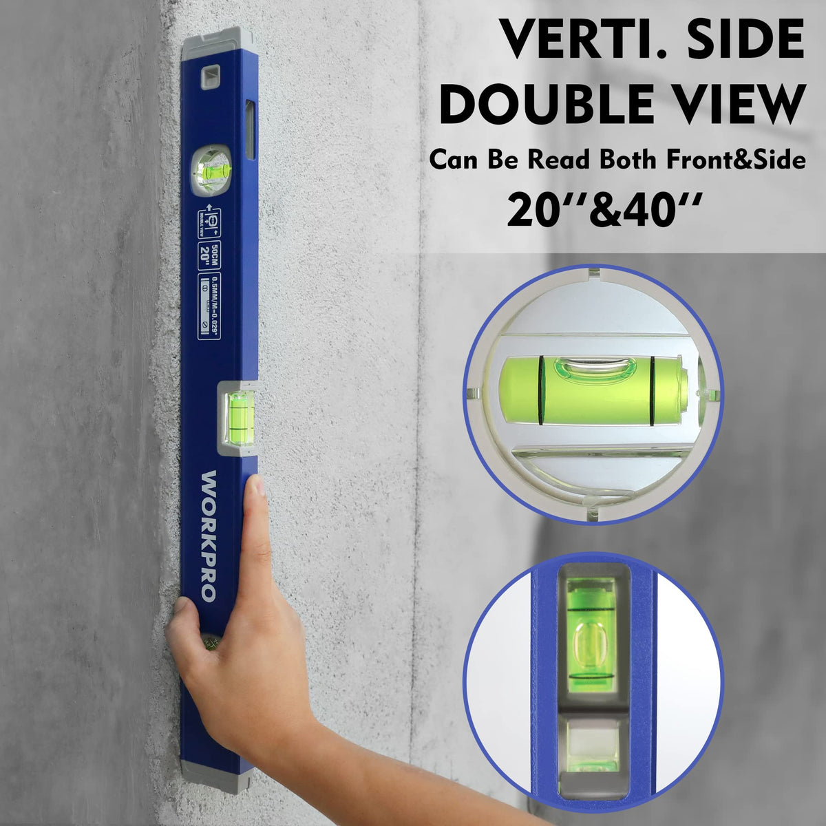WORKPRO 3-Piece Spirit Level Set (12", 20", 40") with 12" Magnetic Torpedo Level, 45°/90°/180° Bubbles Measuring, Open Top View Design, Aluminum Alloy Levels with Carrying Bag