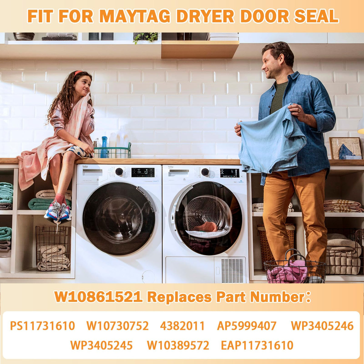 Upgraded W10861521 Dryer Door Seal Part Compatible with Whirlpool