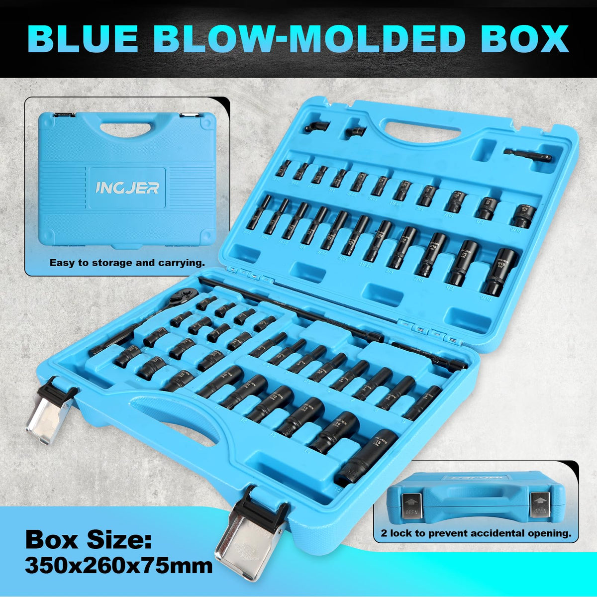 INGJER Socket Set 1/4, 56 Piece Impact Socket Set Metric and Standard Full