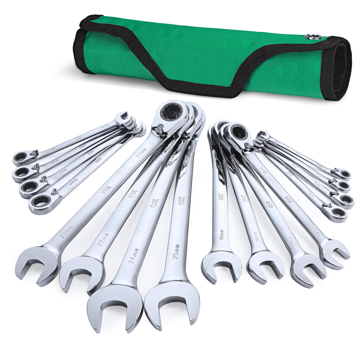 SK Reversible Ratcheting Wrench Set, Combination Wrenches, Metric 16-Piece