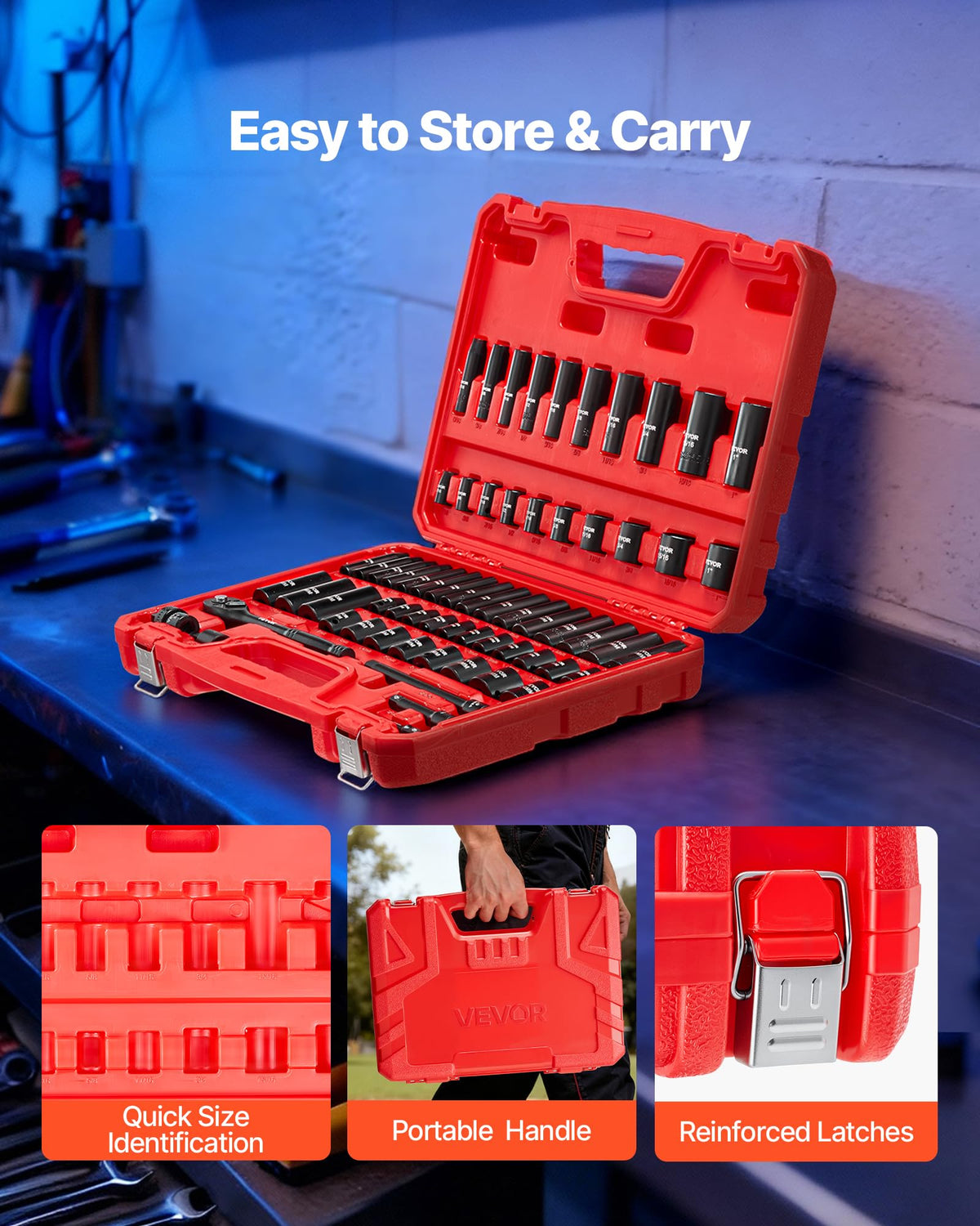 VEVOR 3/8" Drive Impact Socket Set, 64 Piece, Deep & Shallow Kit