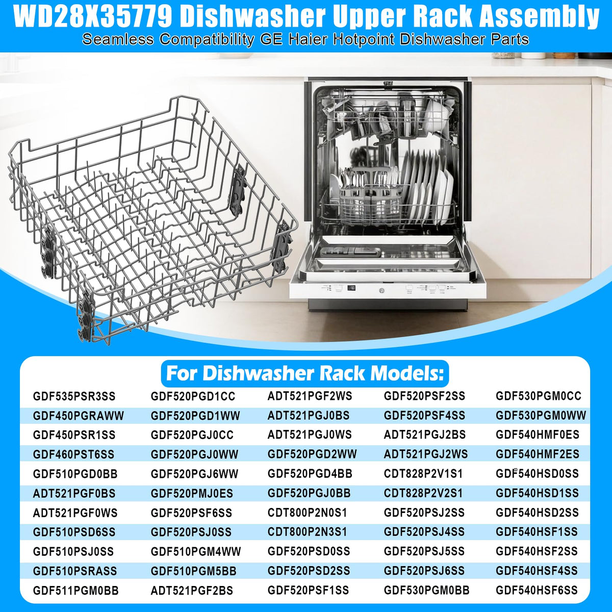 Updated WD28X35779 WD28X30219 Upper Rack for GEDishwasher Rack Replacement