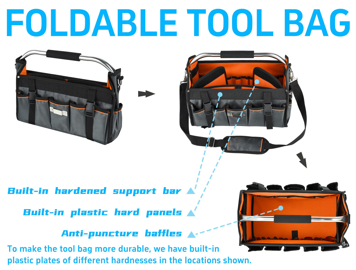 Aupofit 16-Inch Open-Top Tool Tote, 29-Pocket Pro Bag for All Trades