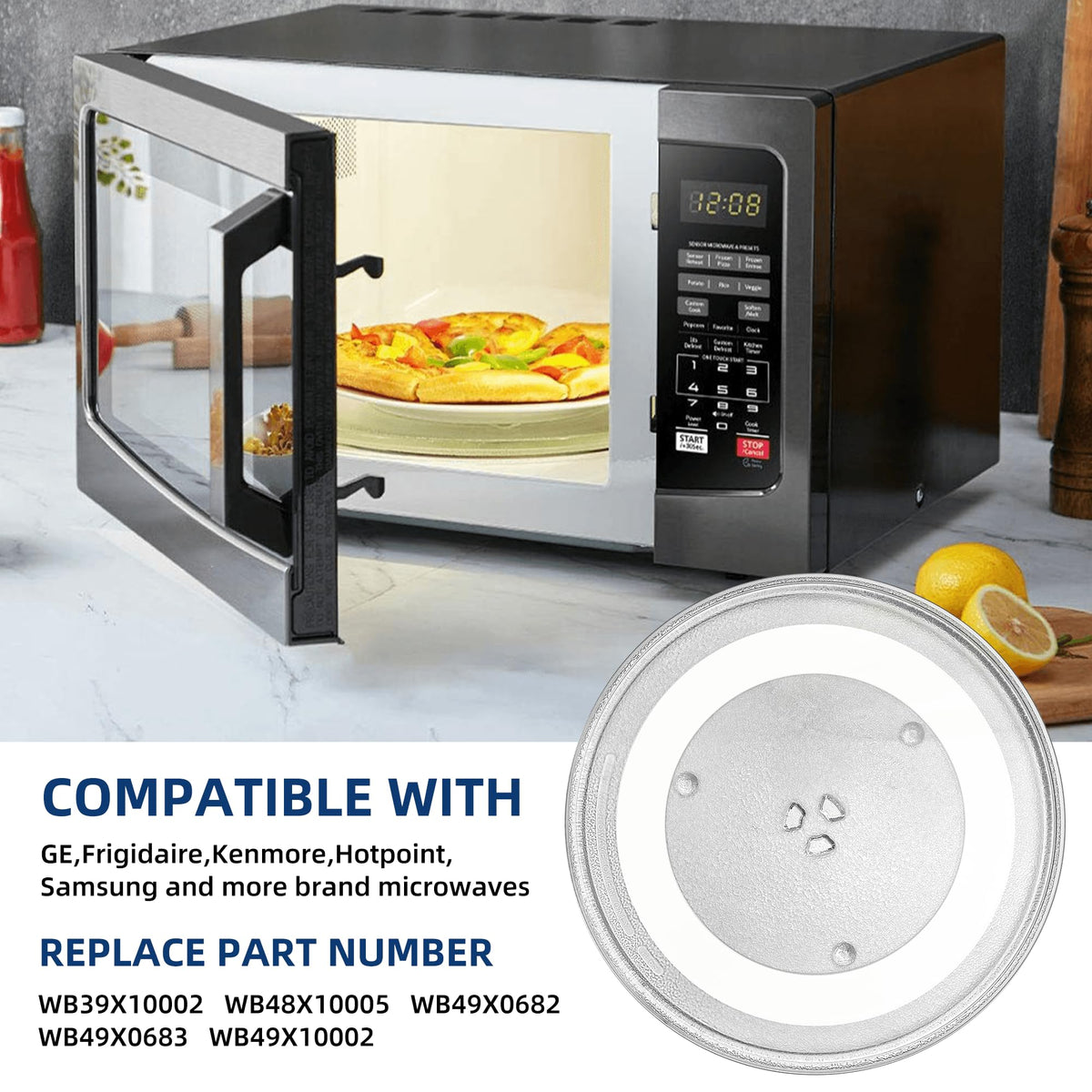 12.5" Microwave Glass Plate Replacement Fit GE Frigidaire Kenmore Hotpoint Samsung-12 1/2" Microwave Glass Turntable Tray Replaces WB39X10003 WB39X10002 WB49X10002 WB49X10069