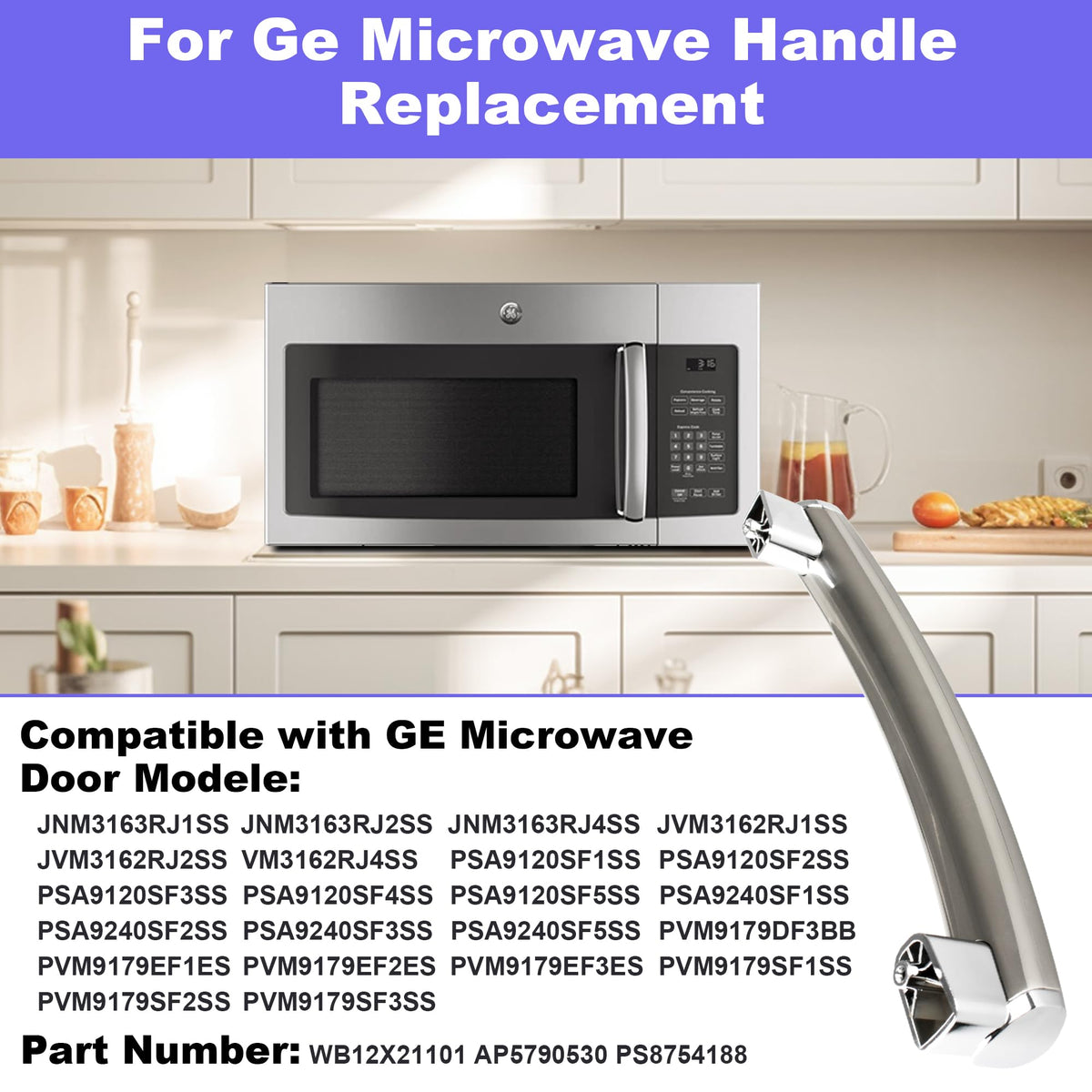 WB15X21101 for GE Microwave Handle Replacement: WB15X21101 Microwave Door Handle for General Electric Microwave JNM3163RJ3SS, PSA9120SF1SS - Upgraded ABS Plastic for Ge Microwave Replacement Parts