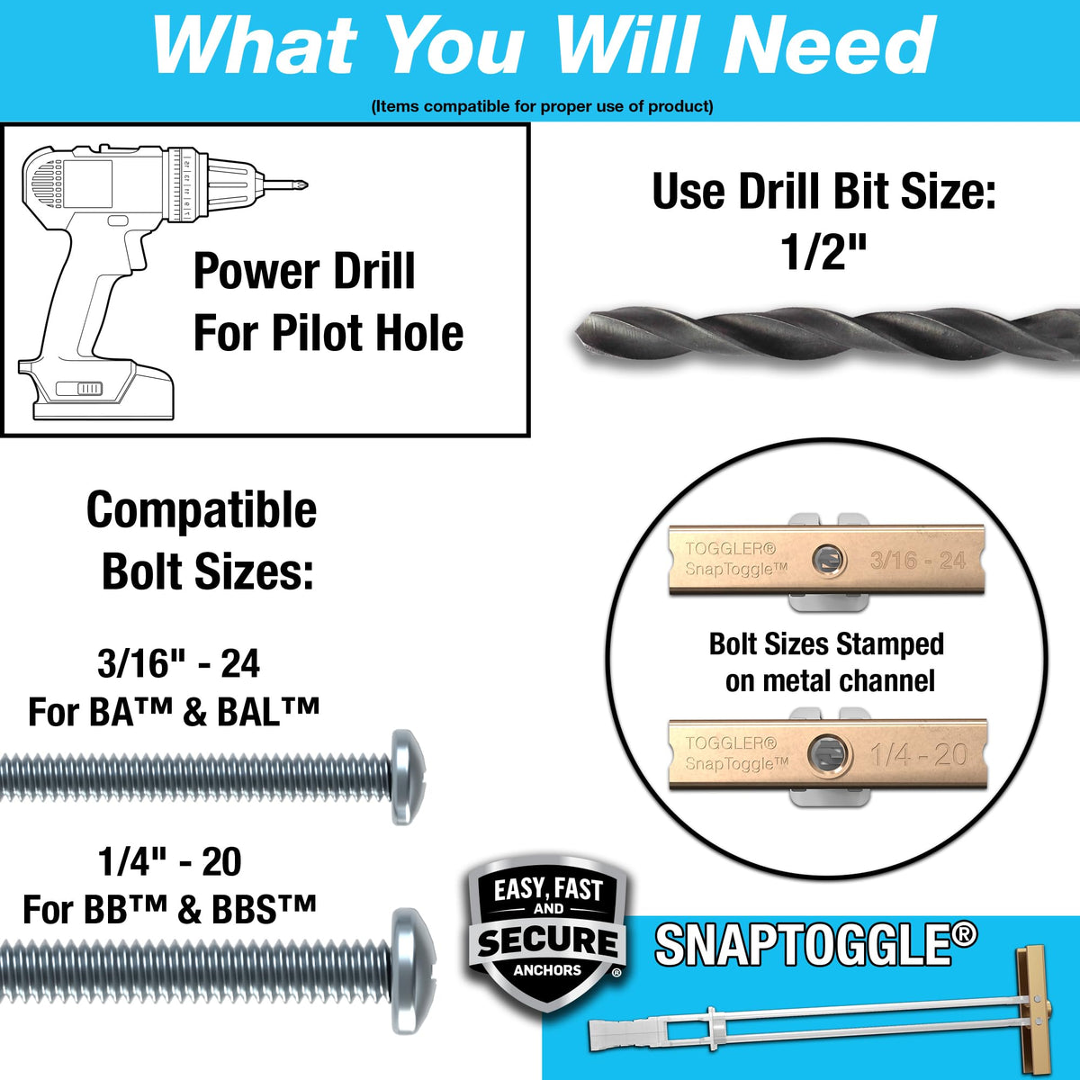 TOGGLER SNAPTOGGLE BM5 Toggle Anchor, 50 Pack, No Bolts
