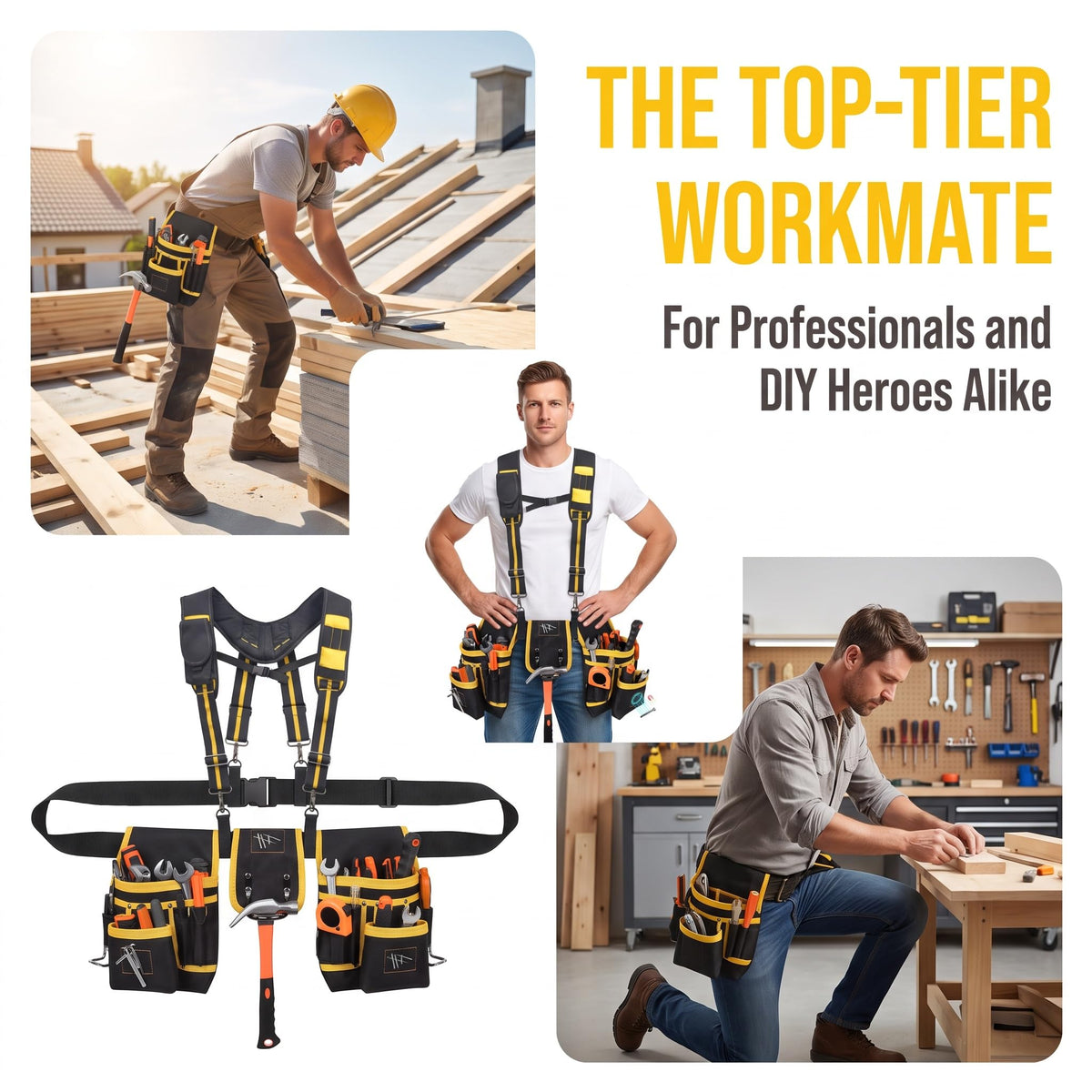 Tool Belt with Suspenders, 27-Pockets Heavy Duty Tool Belts for Men