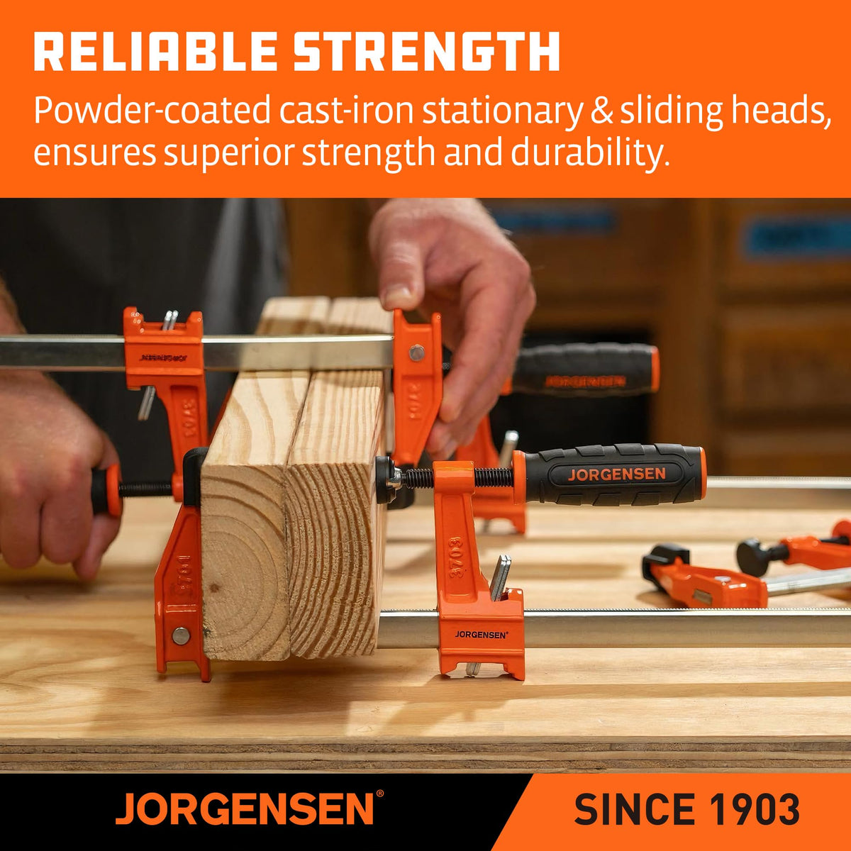 Jorgensen 24" Medium-Duty Steel Bar Clamp Set, 600 lbs Load Limit, 2-Pack