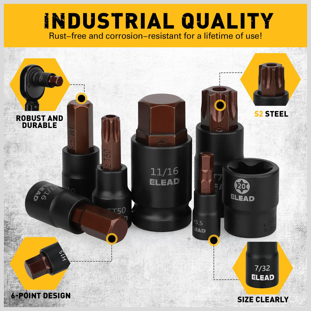 69-Piece Torx & Hex Bit Socket Set: Impact Socket Adapters, Premium CR-V & S2 Alloy Steel, Torx T8-T70 & E-Torx E4-E24, High-Torque Laser-Marked for Automotive Repair