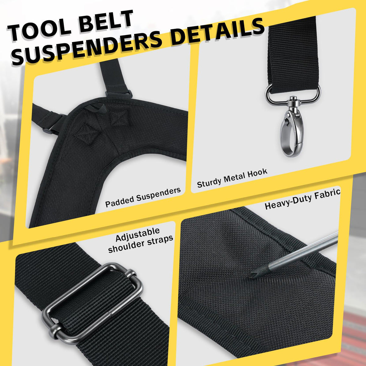 MELOTOUGH Tool Belt Suspender Adjustable Strap with 4-Point Hook Support