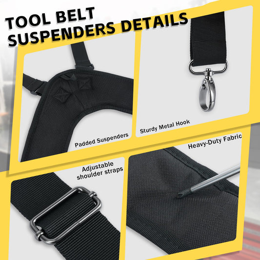 MELOTOUGH Tool Belt Suspender Adjustable Strap with 4-Point Hook Support