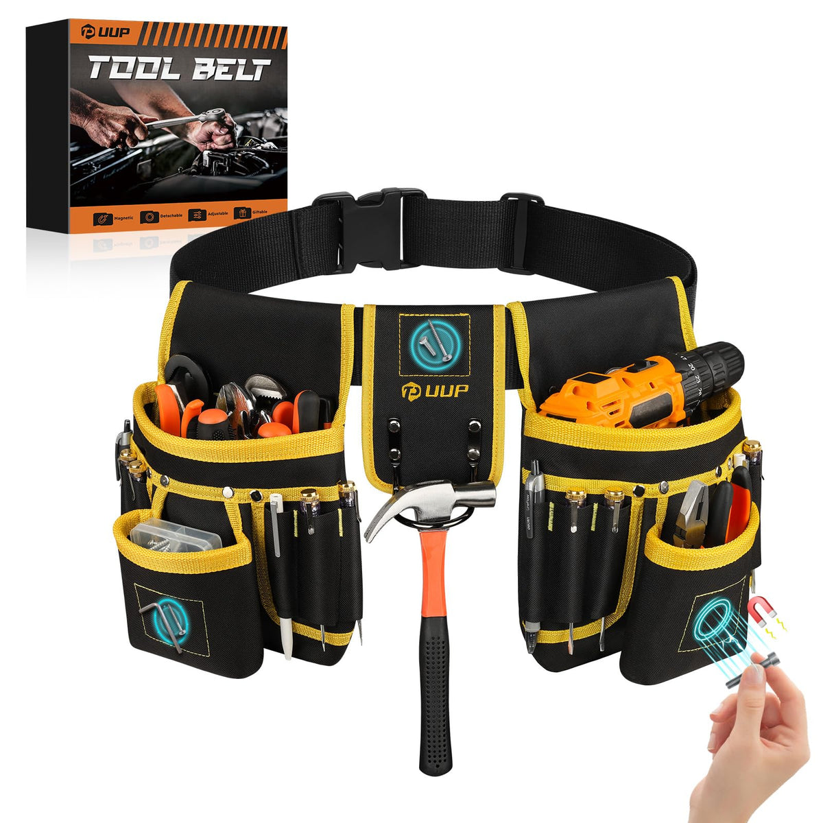 Magnetic Tool Belt for Men, 26 Pockets Heavy Duty Nail Tool Pouch Dad Gift