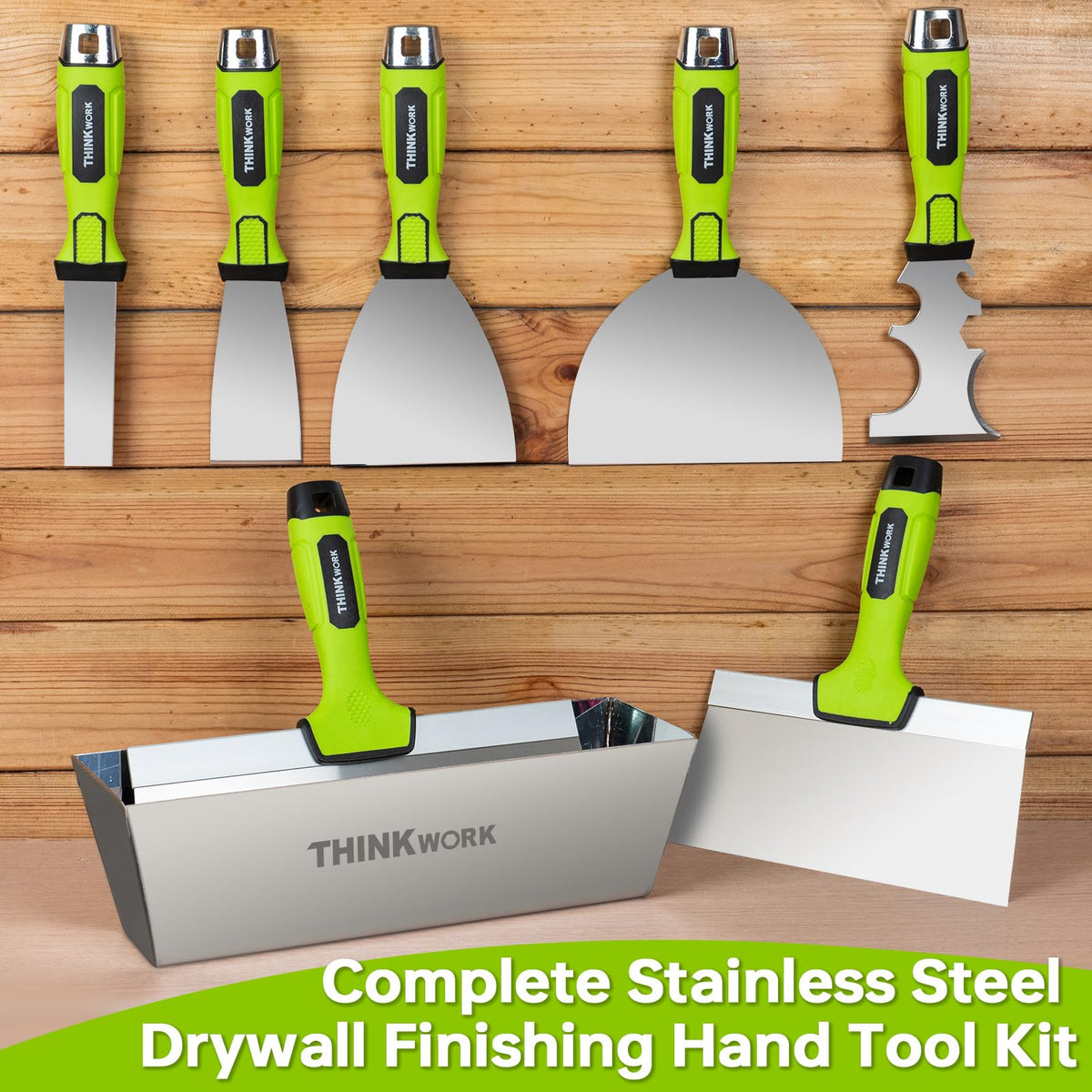 THINKWORK 8Pcs Drywall Tools, Drywall Knife Set with 10" Mud Pan