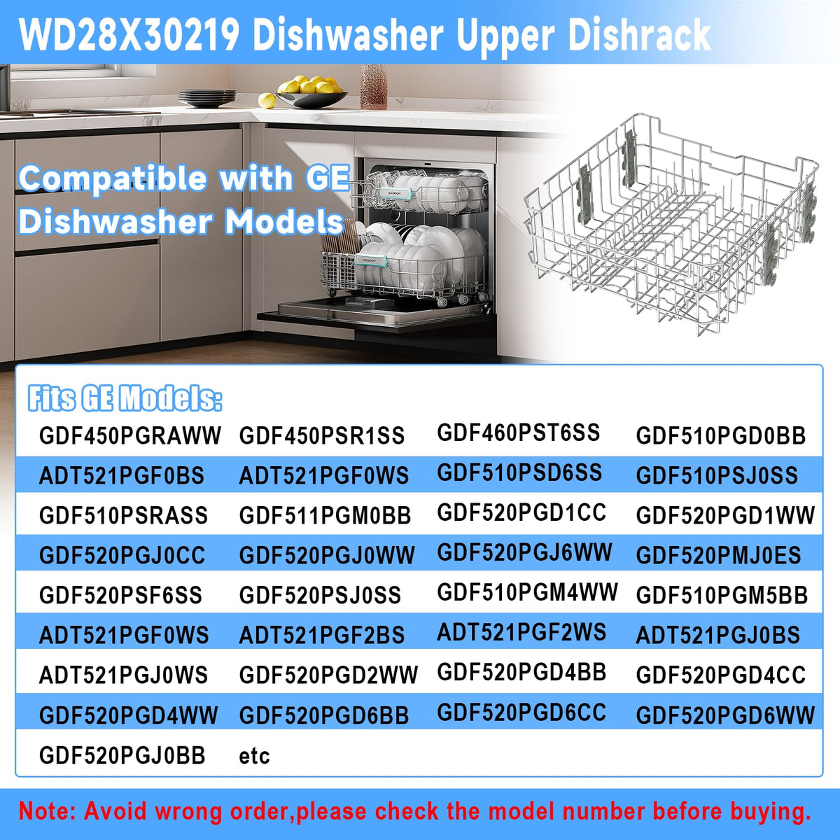 UPGRADED WD28X35779 WD28X30219 Dishwasher Upper Rack Compatible with GE Dishwasher Rack Replacement Parts with Wheel,304 Stainless Steel WD28X30219 WD28X25018 WD28X26104 GE Dishwasher Upper Rack Part