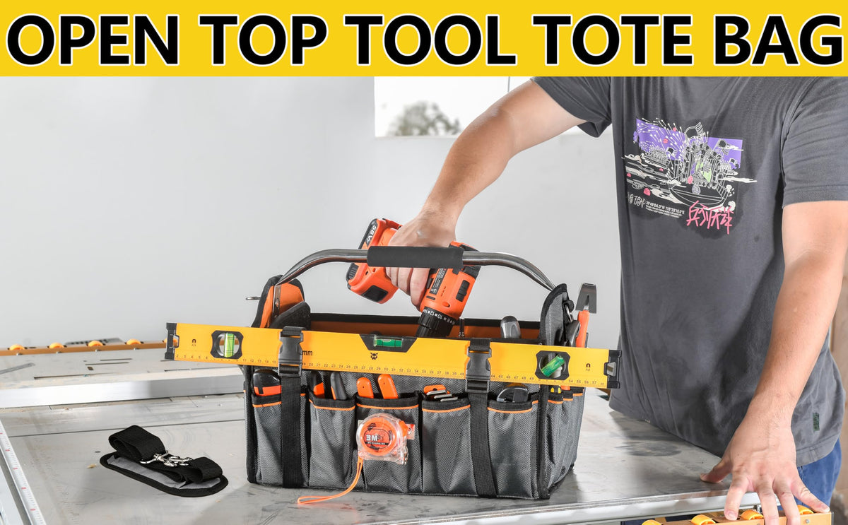 Aupofit 16-Inch Open-Top Tool Tote, 29-Pocket Pro Bag for All Trades