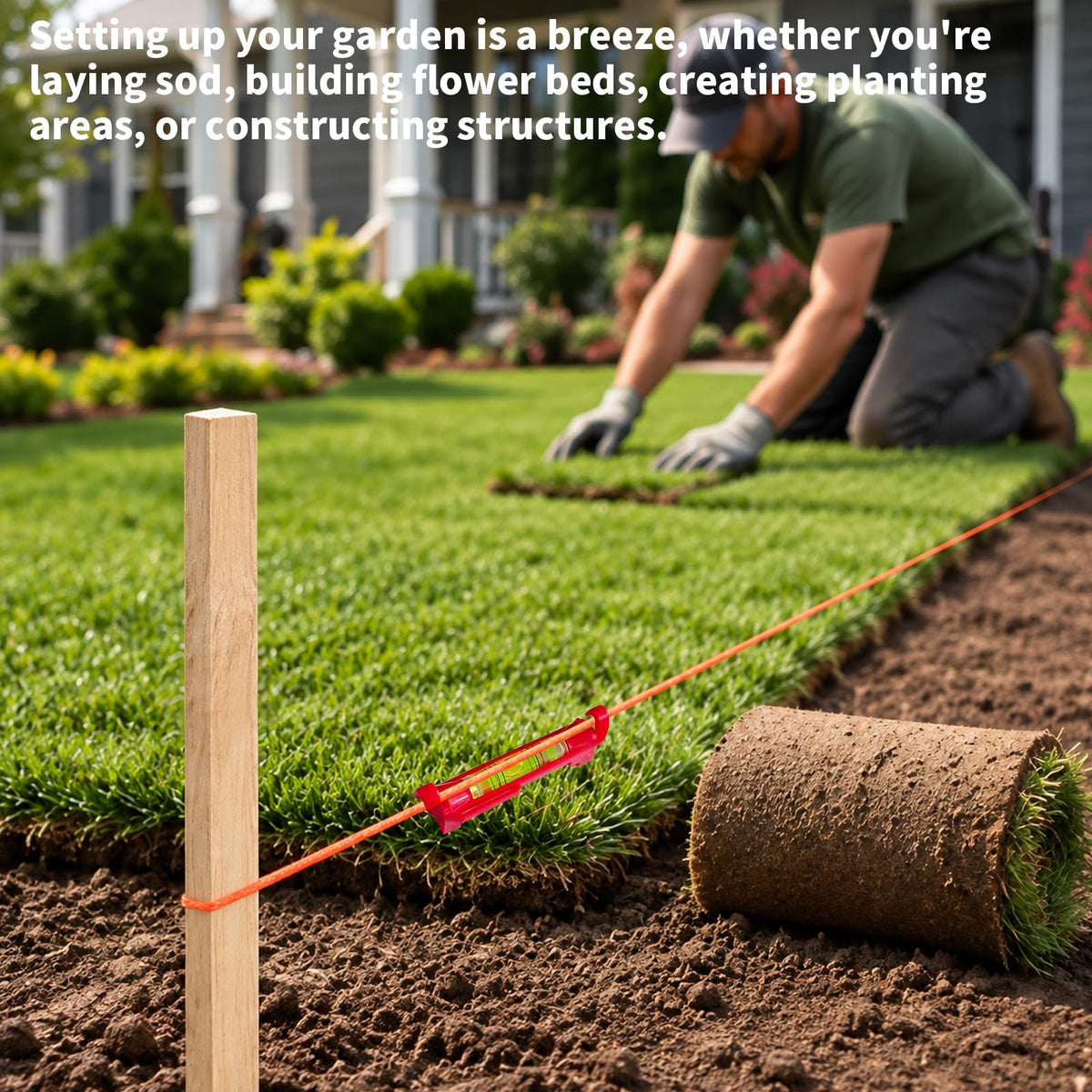 12inch Red Construction String Line Kit: 20 Wood Stakes, 540ft Mason Line, 5 Levels