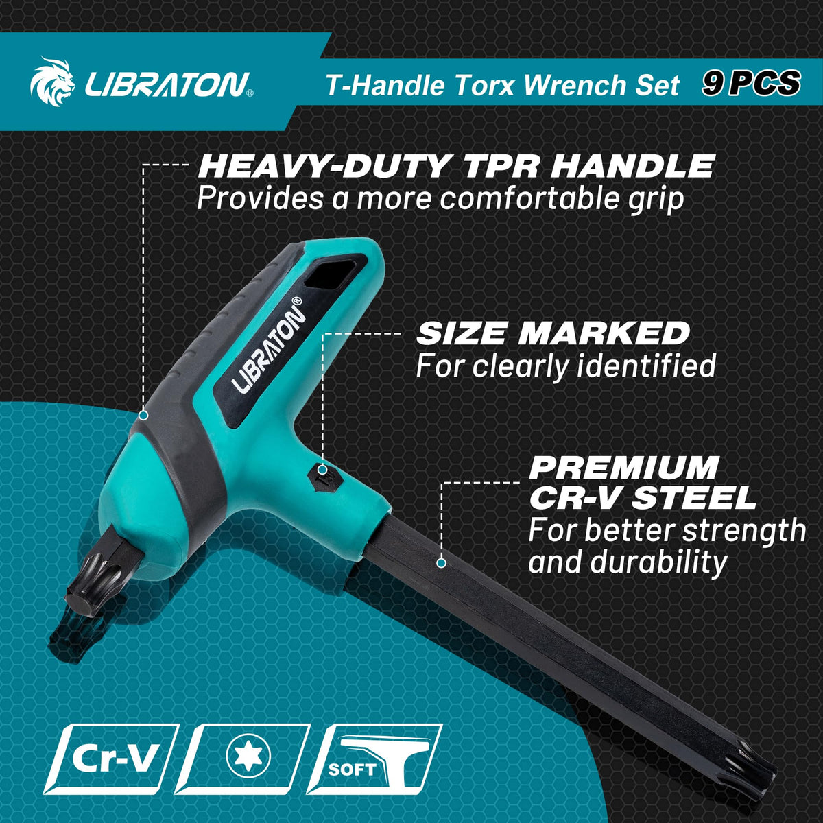 LIBRATON T Handle Torx Set T10-T50, Torx T Handle Set, Torx Wrench Set