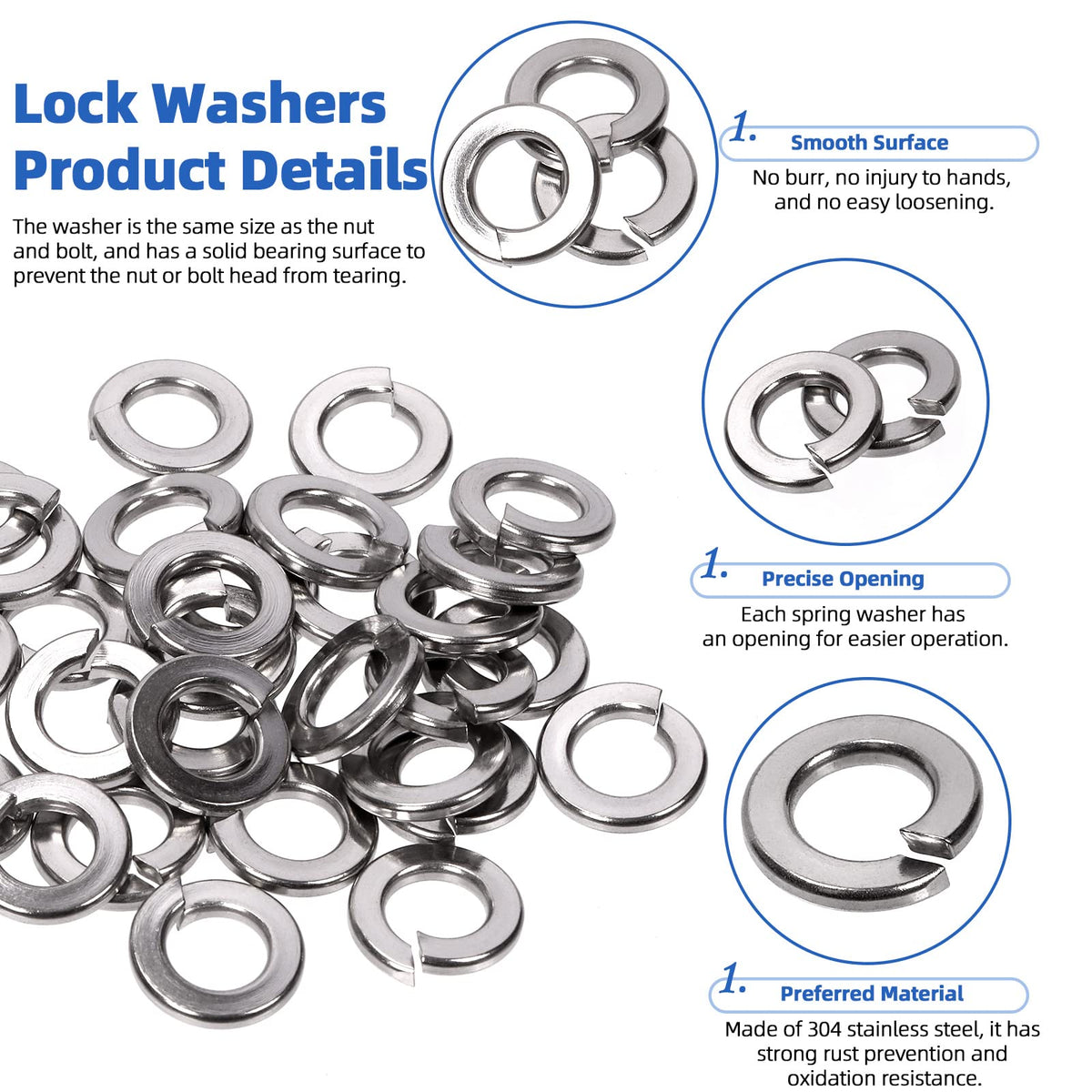 Glarks 201Pcs 1/4" 5/16" 3/8" 304 Stainless Steel Hex Lag Screws Assortment Kit Hex Lag Bolts with Flat Washers and Lock Washers Set for Fixing Metal, Wood, Plastic Materials