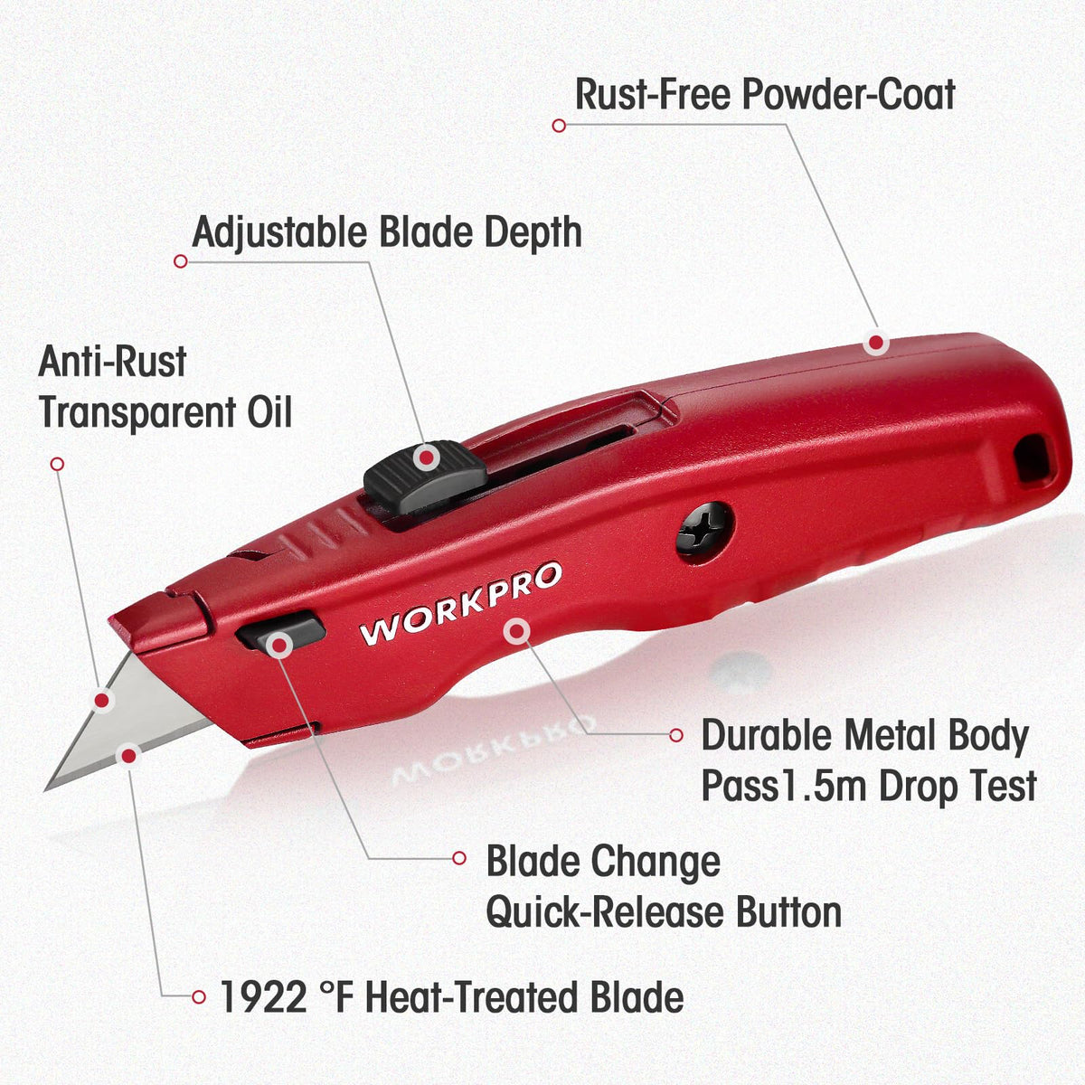 WORKPRO Premium Utility Knife, Retractable All Metal Heavy Duty Box Cutter, Quick Change Blade Razor Knife, 3PCS with 10 Extra Blades