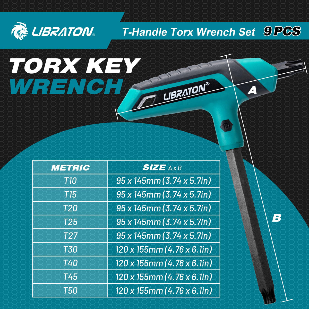 LIBRATON T Handle Torx Set T10-T50, Torx T Handle Set, Torx Wrench Set
