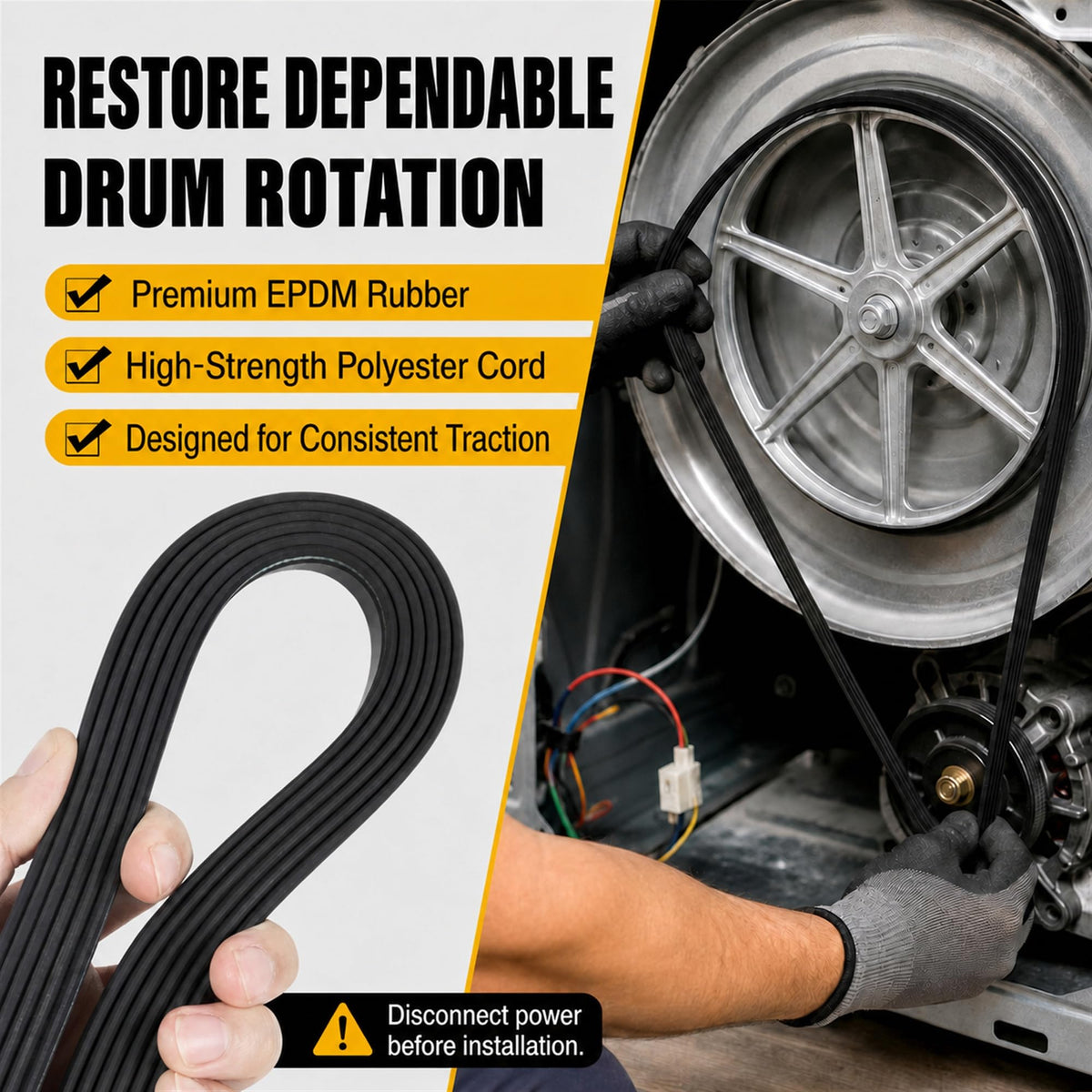 JZWON 6602-001655 Dryer Drum Drive Belt, 92-Inch x 5/16-Inch, 5-Rib 4-Groove Replacement for Select Samsung and Kenmore Dryers, Replaces 6602-001314, AP4373659, PS4133825