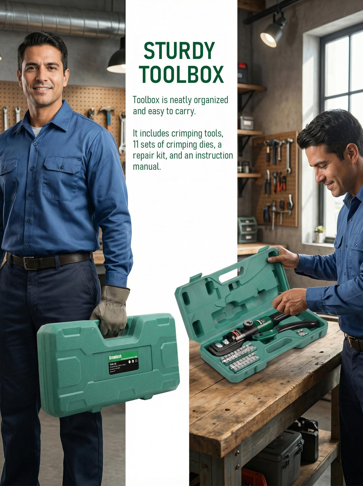 Growlush Hydraulic Cable Crimping Tool, Battery Cable Terminal Crimper 12 AWG–4/0 AWG, US Standard AWG Dies, 10-Ton Hydraulic Copper Cable Lugs Crimper for US Standard Cable 12 ga-4/0 ga