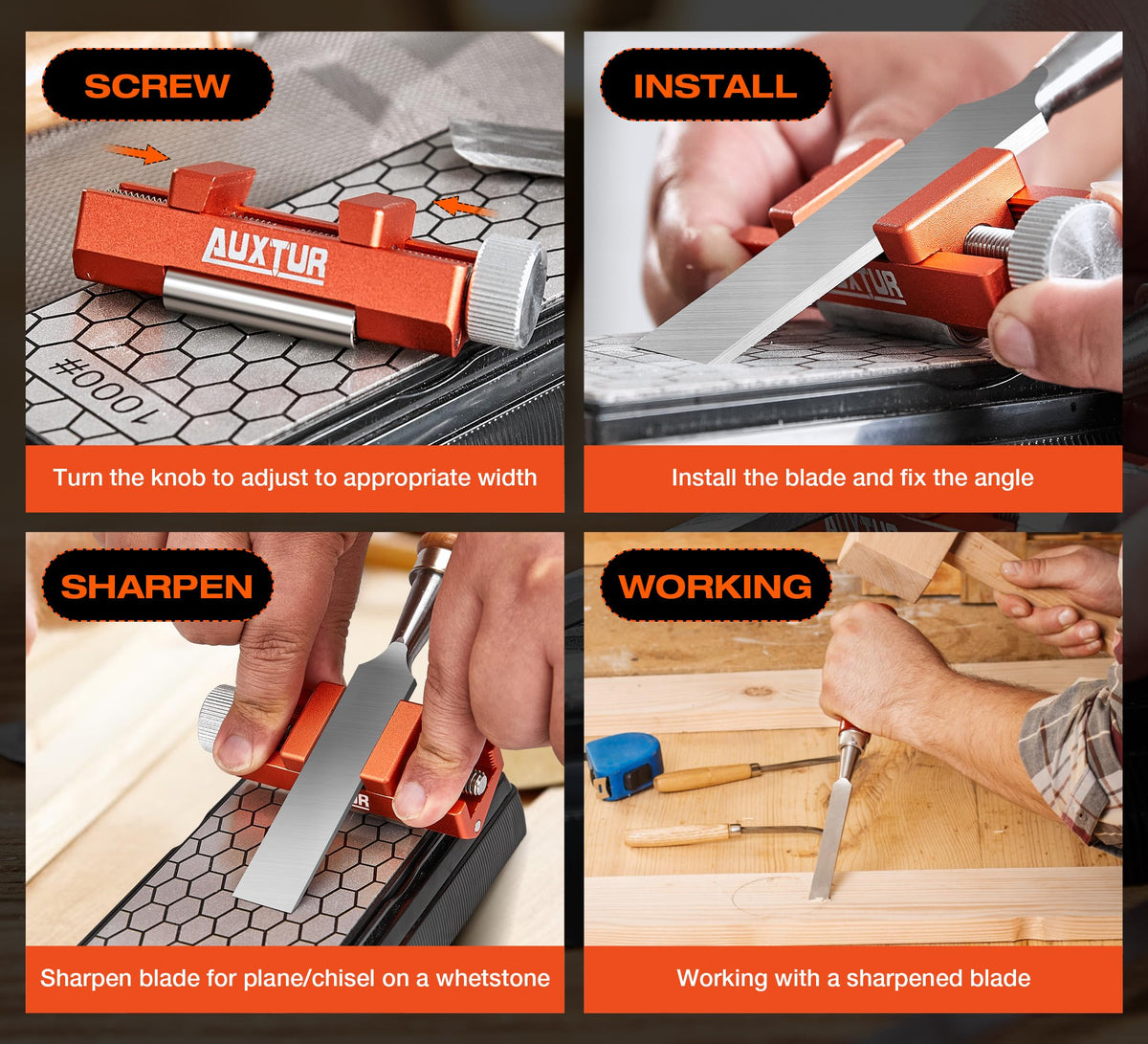 AUXTUR chisel sharpening jig with Honing Guide Tool Set for Woodworking
