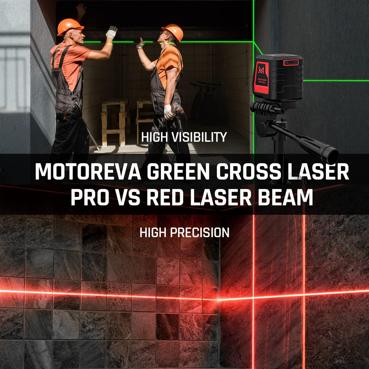 Motovera Self Leveling Laser Level 100ft, Green Cross Line with Tripod, 4 Brightness Modes & Pulse Function, Manual & Self-Leveling Modes, IP54 Waterproof for Picture Hanging, Tile, DIY Construction