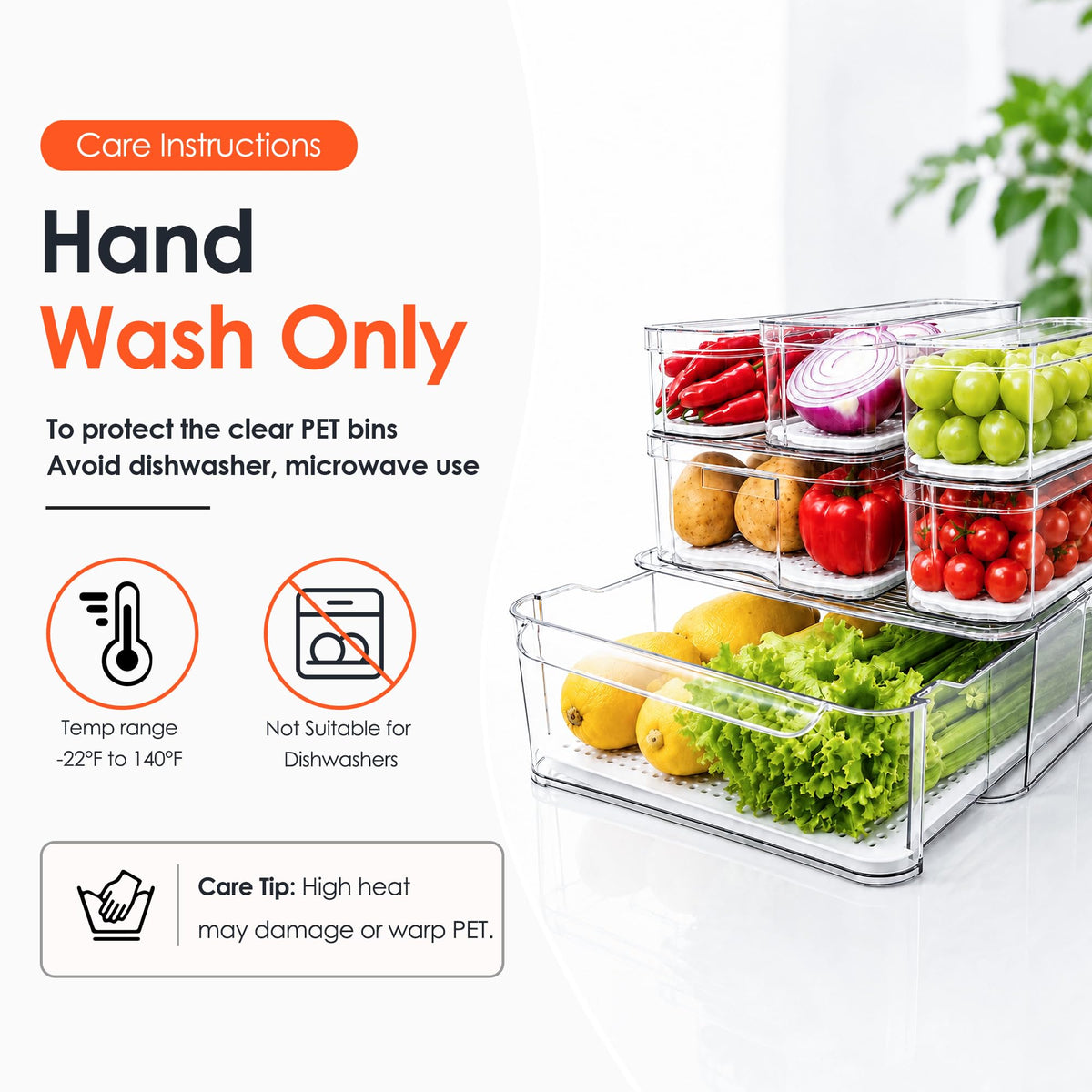 SMRCAD Clear Fridge Bins with Drain Trays - BPA-Fr