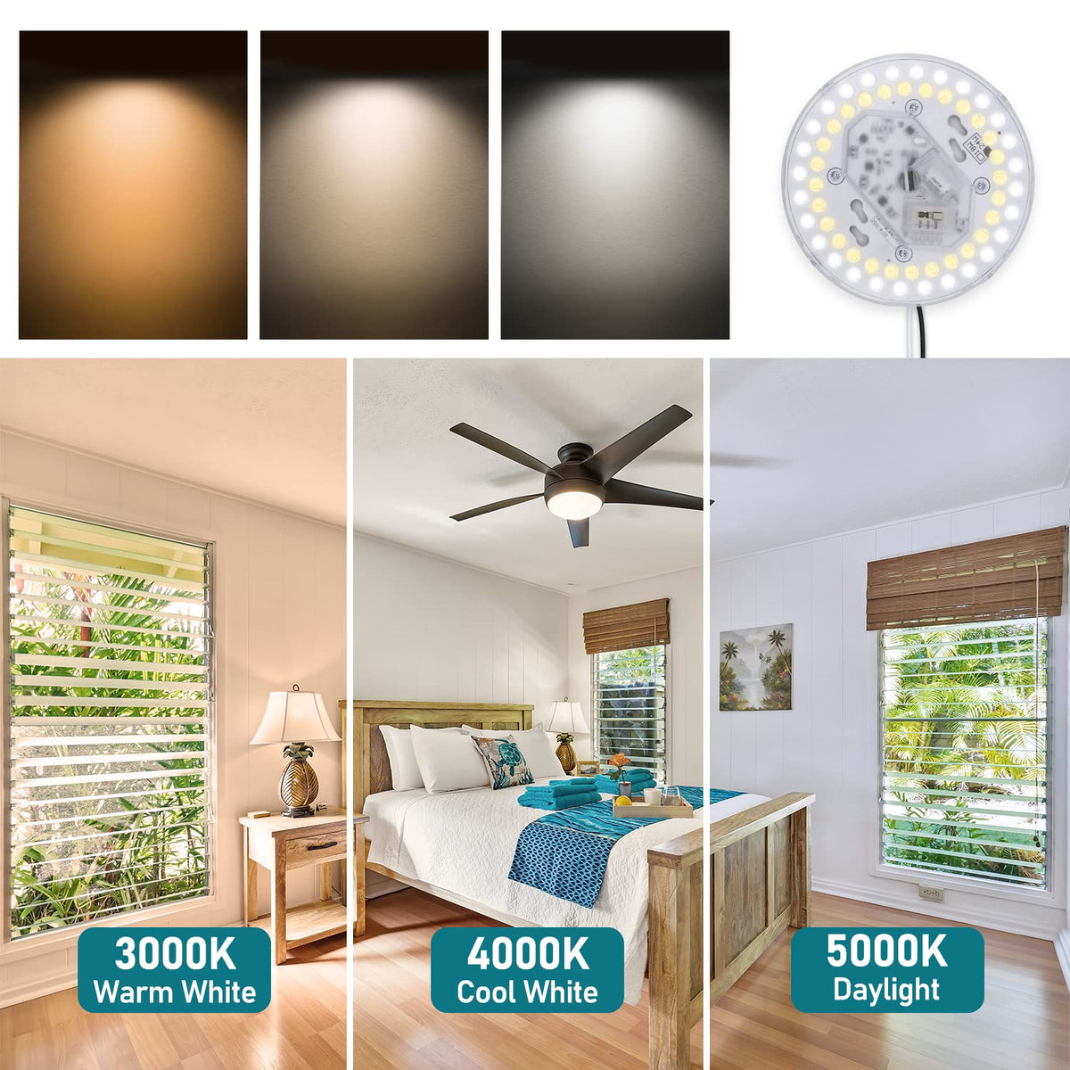 2Pack LED Ceiling Fan Light Retrofit Kit, 6inch 24W 2200Lm, 3CCT Dimmable