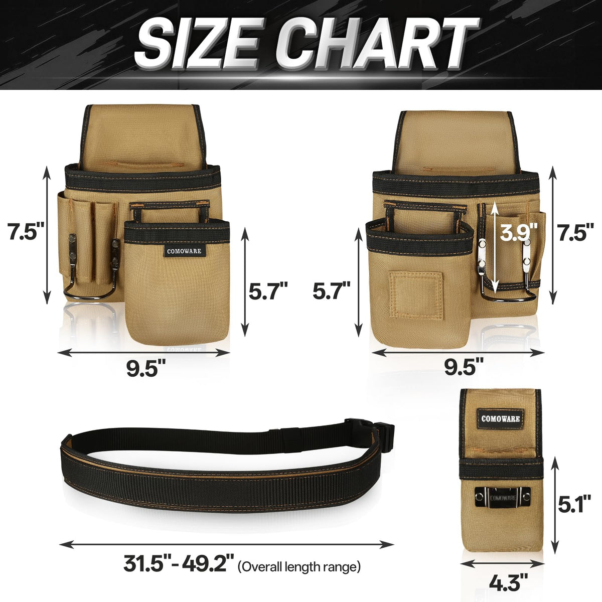 COMOWARE Tool Belt for Men 17-Pocket Heavy Duty Toolbelt w/Magnetic Holster