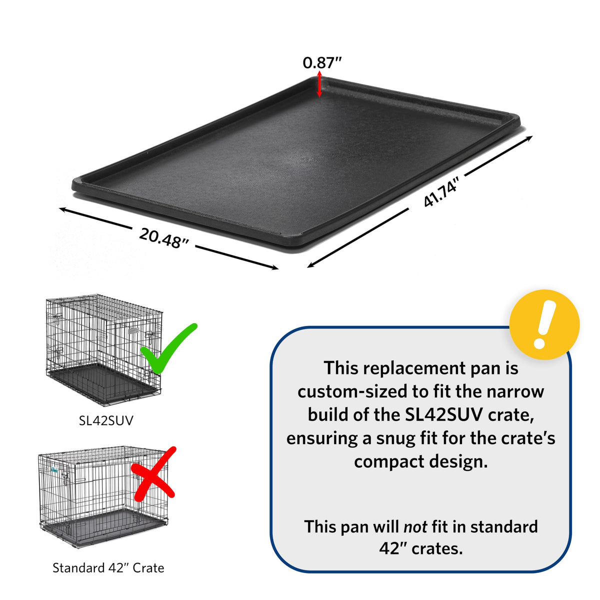 MidWest Homes for Pets Replacement Pan 42 Inch Long Midwest SUV Dog Crate; 41.34L x 20.48W x 1.19H Inches; 24PAN; Black