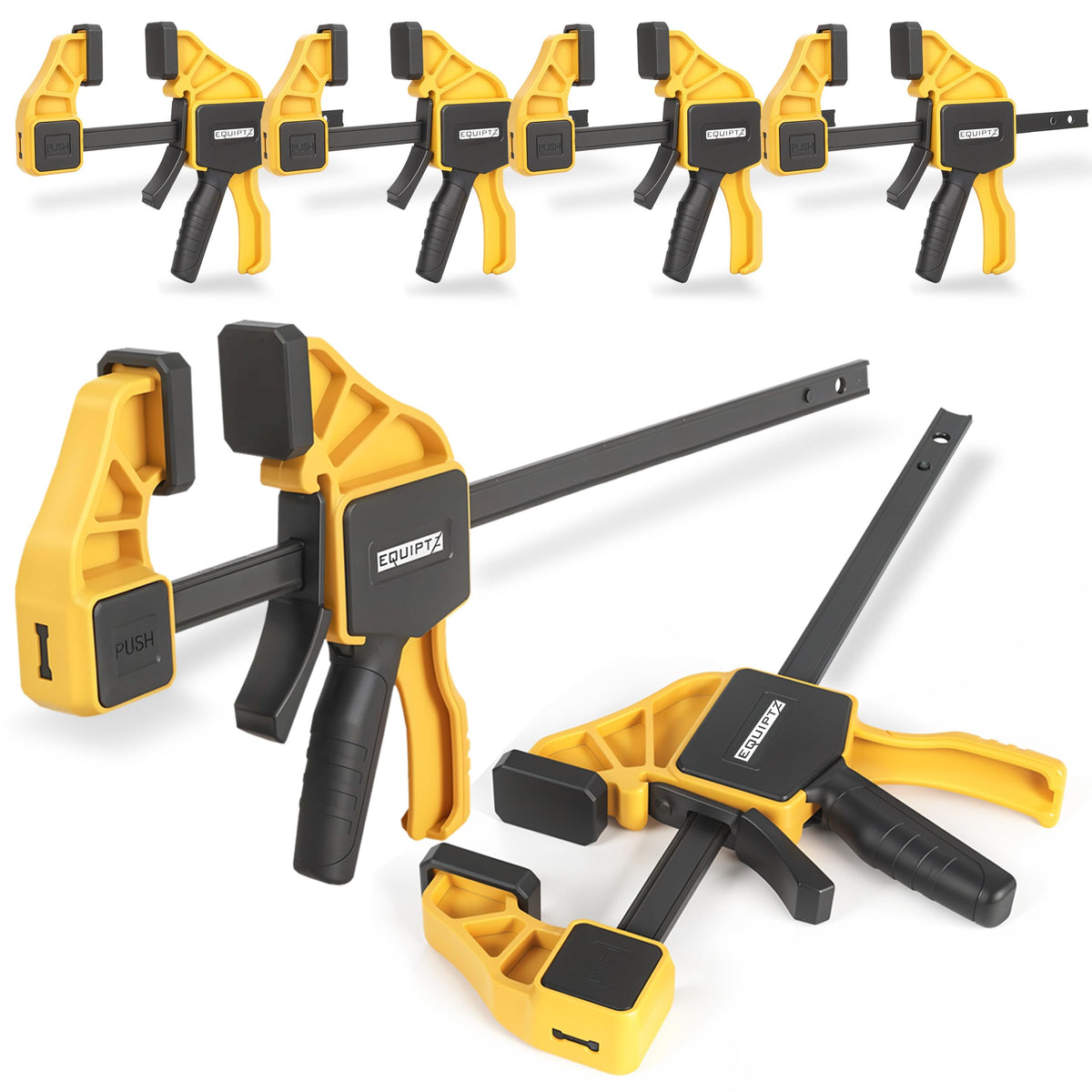 EQUIPTZ 6 Pack Bar Clamps for Woodworking – 2 Pcs 12" & 4 Pcs 6" Quick Grip Clamps Set with 150 lbs Force – Wood Clamps for Gluing, Carpentry, DIY, and Metalworking (Combo Sizes, 6 Pack)
