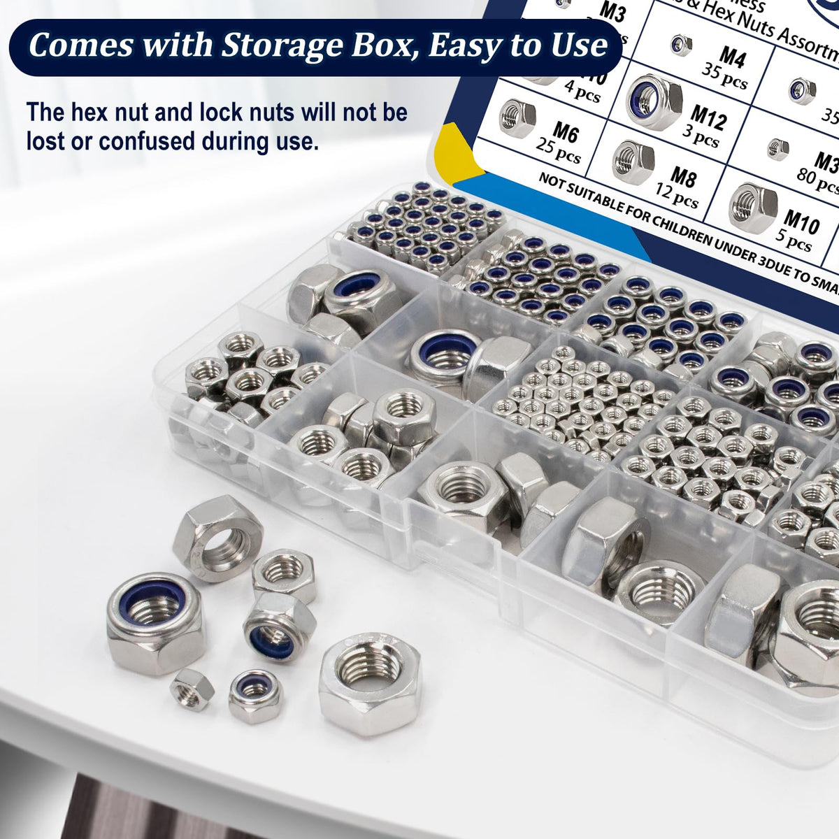 ZQZ 360Pcs Metric Hex Nut & Lock Nuts Assortment Kit (M3-M12) Hardware Nut