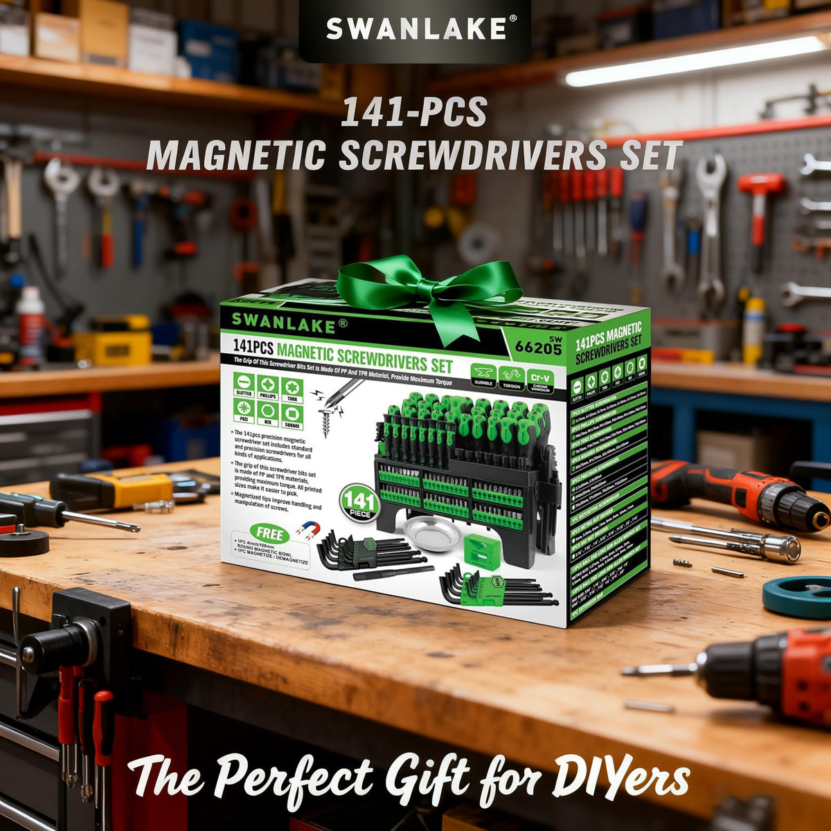 141-Piece Magnetic Screwdriver Set with Plastic Rack, Torx/Slotted/Phillips Precision Screwdrivers, SAE & Metric Hex Key Kit, Ratchet Handle & Screwdriver Bits, DIY Tools for Gift