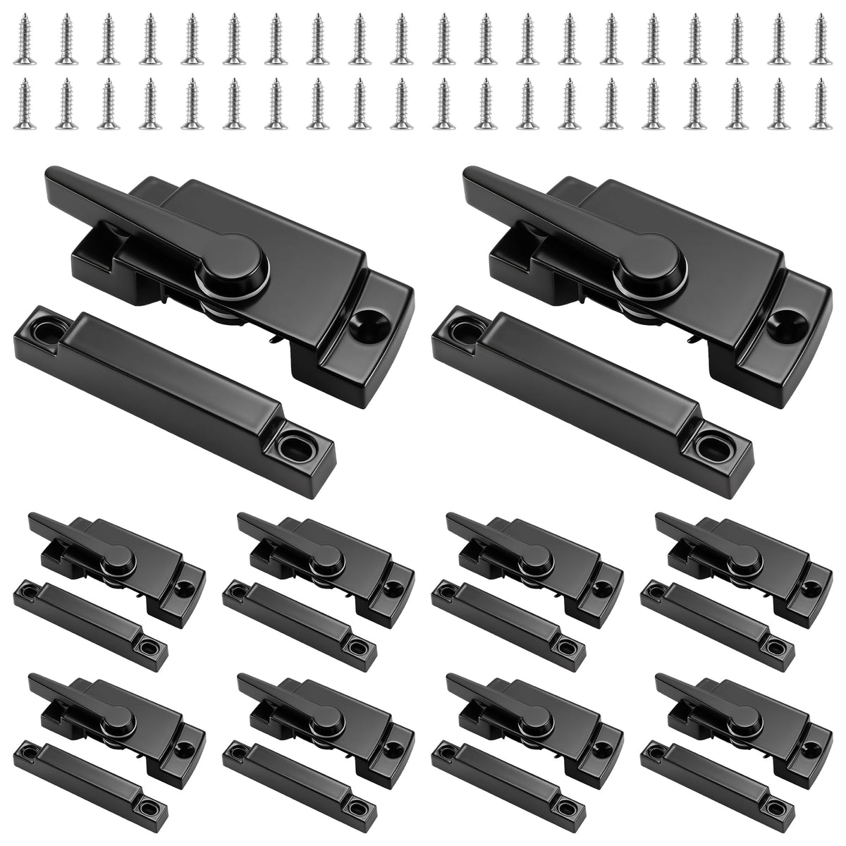 FUNSUEI 10 Pack Cam Action Sash Locks, Window Sash Locks and Keeper, Sliding Window Sash Lock Diecast Latch Lock, 2.1 Inch Lock Hole Center with Screws for Single and Double Hung Vinyl Windows