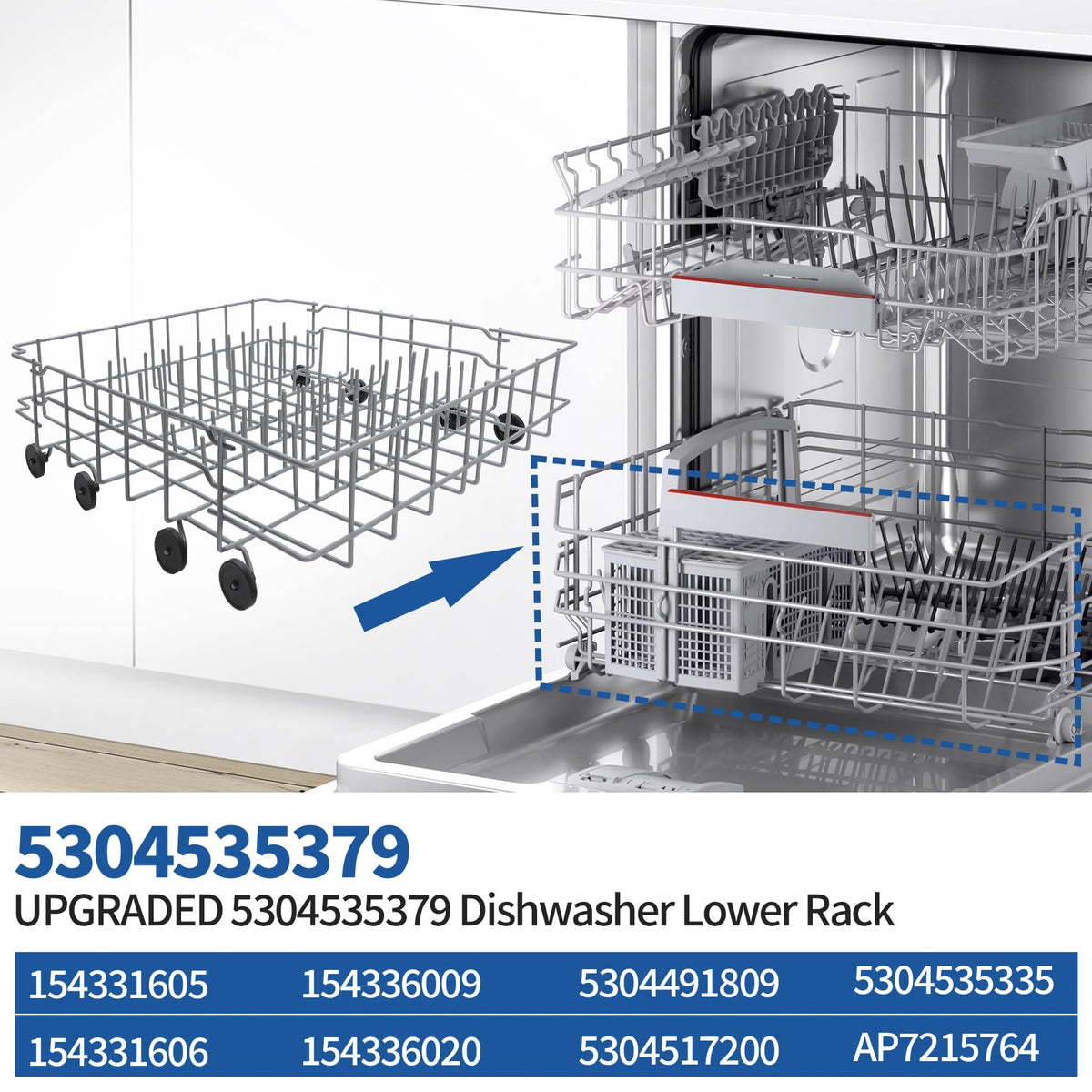 5304535379 Replacement Lower Dishrack Compatible with Frigidaire Dishwasher