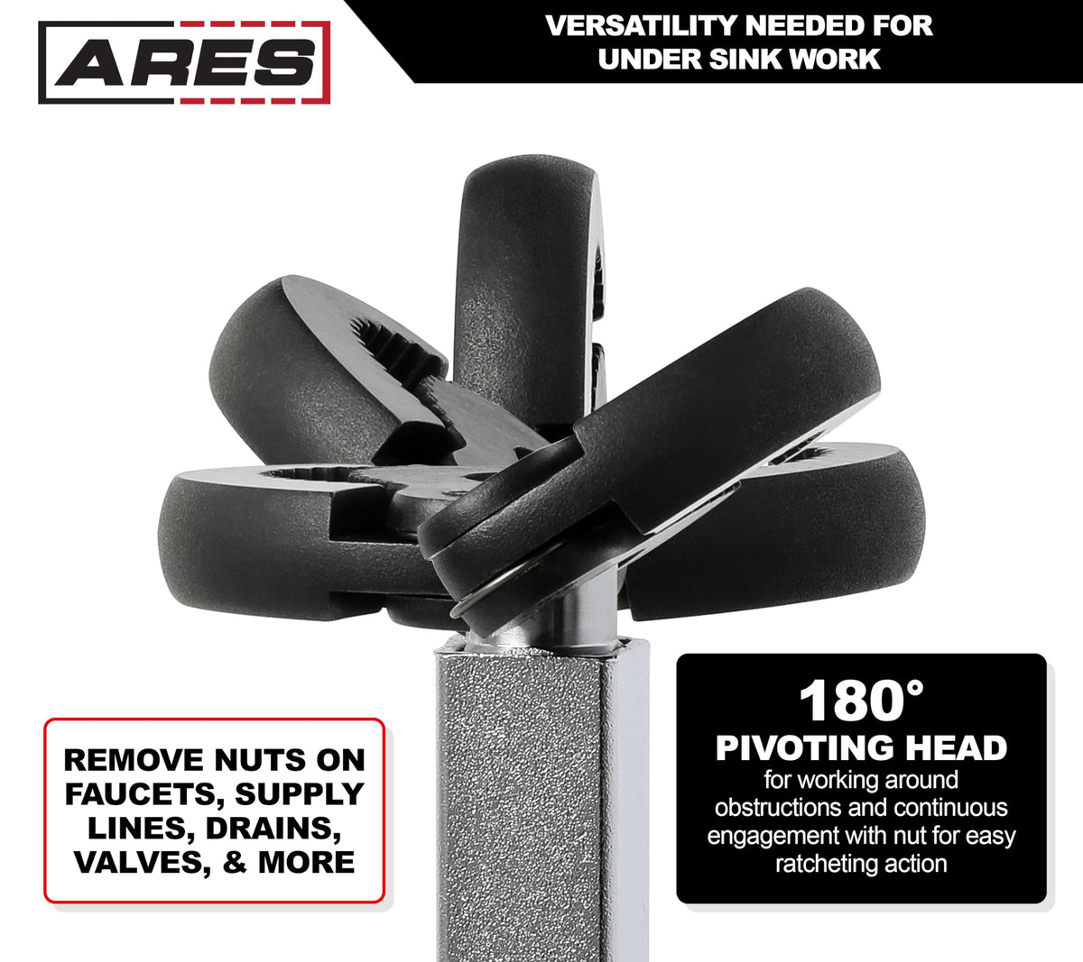 ARES 33001 11-16-In Telescopic Basin Wrench - Adjustable 1-3/8-In Jaw